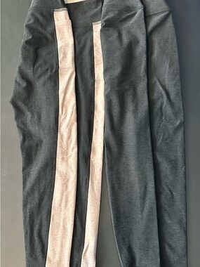 Beyond Yoga Black Leggings & Taupe Side Stripe